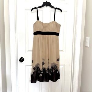 S.L. Fashions Tan and Black Spaghetti Strap Midi Dress